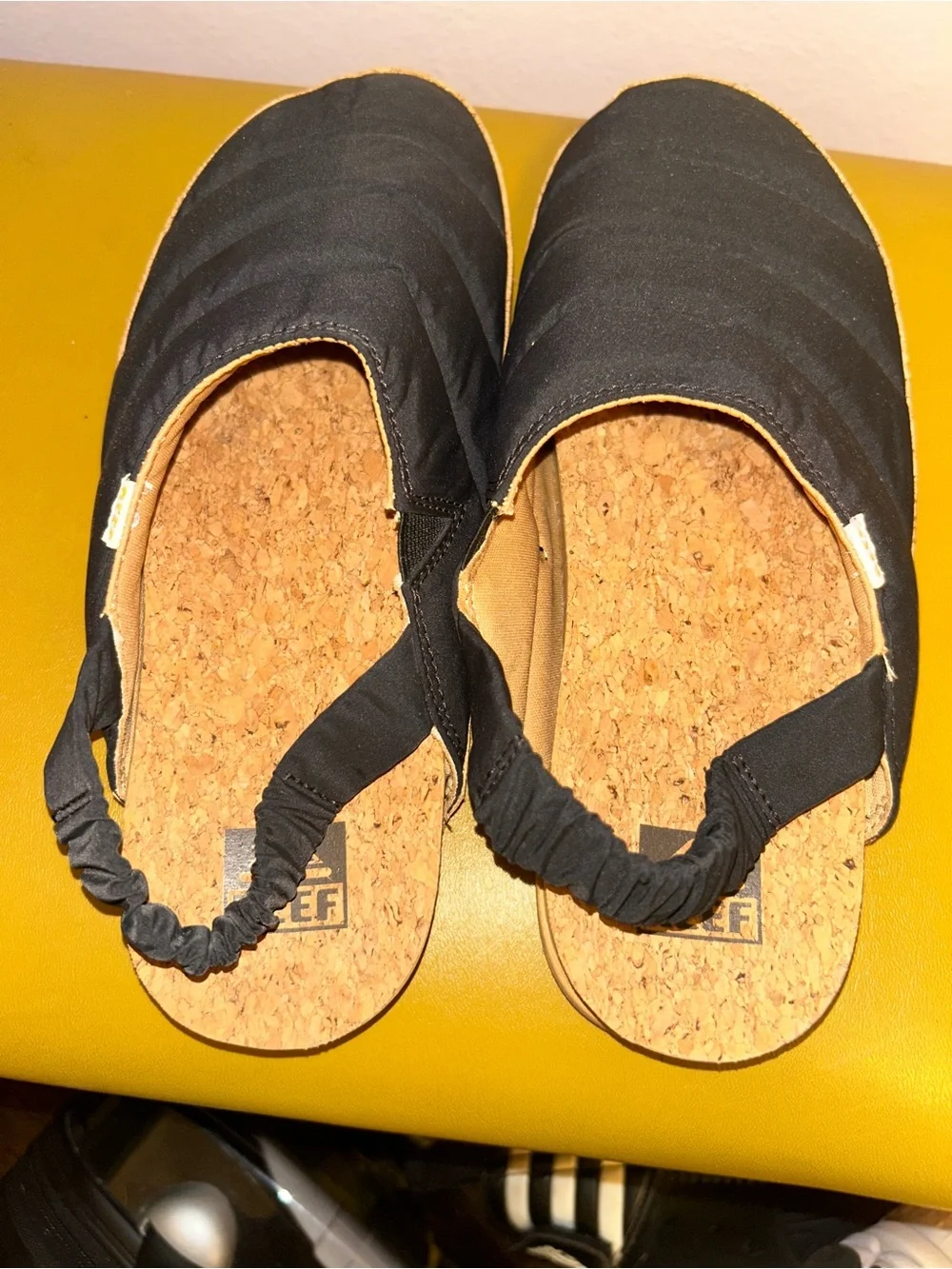 Reef | Shoes | Reef Black Quilted Slipon Mule With Tan Trim | Poshmark